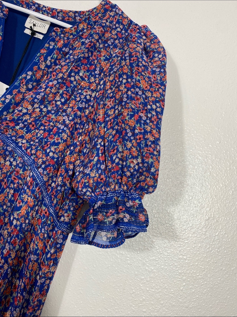 SAYLOR Blue Multi Floral Puff-Sleeve Maxi Dress Size L 90% Viscose - Picture 6 of 16